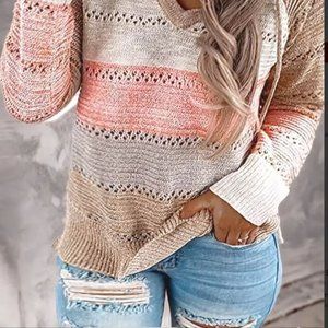 Plus Size Color lock Eyelet Embroidered Hoodie Drawstring Sweater, Women's Plus